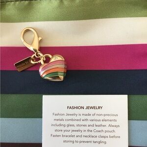 Coach Gold Tone Heart Bag Charm w/Legacy Enamel Finish, Crystal Detail, Dustbag